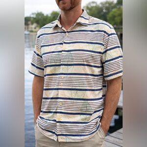 Tommy Bahama Men’s XXL Silk Button-Up Shirt Tropical Leaf Stripe